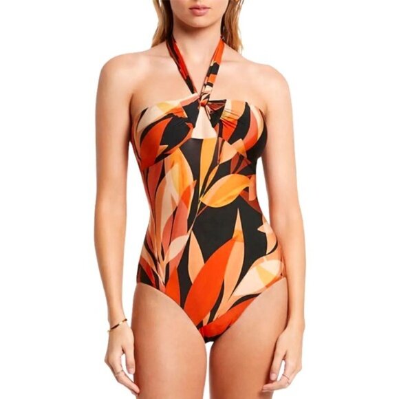 JETS Australia 'Solari' Printed Halter One-Piece Swimsuit, Tangerine - Picture 1 of 3